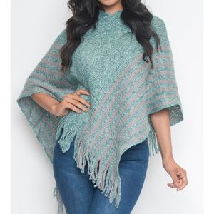 Green/gray asymmetric poncho sweater